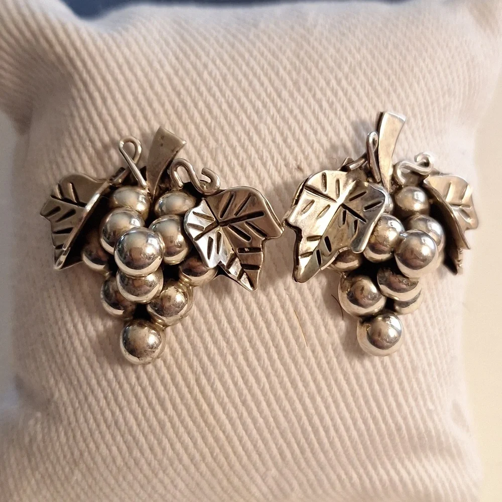 Vintage Silver Grape Cluster Earrings